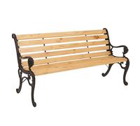 Mendler Banc de Jardin HWC-O25, Banc 3 Places en Bois et Fonte, 164 cm - Naturel