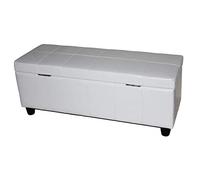 Mendler Banc de Rangement rembourrée Kriens Cuir reconstitué 112x45x45cm Blanc