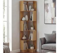Bibliothèque d'angle HWC-P53, étagère d'angle, étagère de salon, 5 niveaux, MDF mélaminé, 175 x 40 x 40 cm aspect bambou Marron