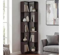 Bibliothèque d'angle HWC-P53 Mélamine 175x40x40cm Aspect noyer