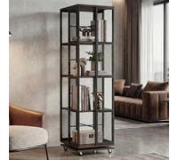 Mendler Bibliothèque HWC-P13 Mélamine MVG 147x40x40cm Brun foncé