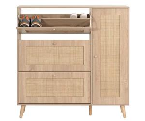 Mendler Boite à Chaussures en rotin HWC-M37 127x120x24cm Bois mélaminé Aspect chêne