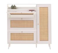 Mendler Boite à Chaussures en rotin HWC-M37 127x120x24cm Bois mélamine Blanc