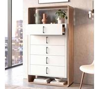 Mendler Buffet Haut HWC-P43, Buffet Haut, Commode, 5 tiroirs, MDF, 155 x 80 x 41 cm - Aspect chêne Wotan, Blanc