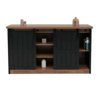 Mendler Buffet HWC-K75, Buffet Haut étagère Armoire Portes coulissantes 7 Compartiments Aspect Bois Industriel métal 84x150x40cm - Brun-Noir