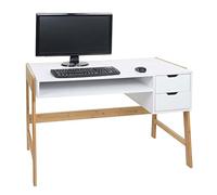 Mendler Bureau HWC-K12, table de travail et d'ordinateur bambou 76x155x58 cm, tiroir blanc