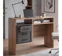 Bureau HWC-P43, bureau de travail, bureau d'ordinateur, 3 tiroirs en MDF, 75 x 100 x 40 cm aspect chêne Rivera, gris foncé