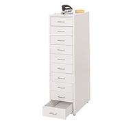Mendler Caisson a roulettes Boston T851, Armoire à tiroirs, 110x28x41cm 10 tiroirs - Blanc