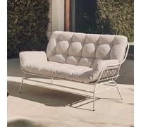 Mendler Canapé 2 Places HWC-P75 Polyrotin métal Gris Clair, Rembourrage Beige