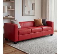 Mendler Canapé/Sofa M65, 3 Places, 191x75x70cm, Simili-Cuir, Rouge