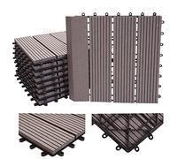 Mendler Carreau de Sol en WPC, Finition Rhône, 11x Chaque 30x30cm = 1m² Premium - Gris