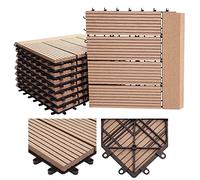 Carreau De Sol Wpc Rhône + Bordure, Aspect Bois 11x Chaque 30x30cm = 1m² Premium Teak Linéaire Horizontal Marron