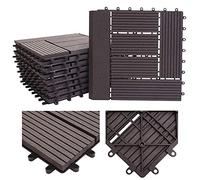 Mendler Carreau de Sol WPC Rhône + Bordure, Aspect Bois, 11x Chaque 30x30cm = 1m² Premium - Anthracite, échelonné