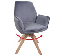Mendler Chaise de Salle à Manger HWC-G67, Chaise de Table à Manger, Chaise de Cuisine, Chaise avec accoudoirs, pivotante, en Bois et Velours 320 g/m², MVG - Gris foncé