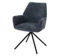 Chaise de salle à manger HWC-G67, chaise de cuisine avec accoudoirs, pivotante, position automatique, chenille Oeko-Tex MVG bleu foncé