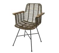 Chaise De Salle À Manger Hwc-M29, Chaise De Cuisine En Osier Chaise En Rotin Chaise Avec Accoudoirs, Kubu Rotin Bois Métal Multicolore