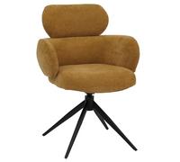 Chaise de salle à manger HWC-O77, chaise de cuisine rembourrée, pivotante avec retour automatique, tissu (310 g/m²) chenille Öko-Tex jaune moutarde