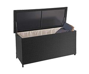 Mendler Coffre à Coussins en polyrotin, HWC-D88, Coffre Jardin - Premium Noir, 63x135x52 cm, 320l