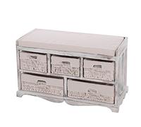Mendler Commode-banc 5 paniers 77x36x45 cm style shabby vintage – Blanc