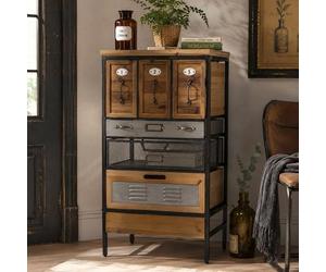 Mendler Commode d’apothicaire HWC-Q77 Vintage Bois et métal 85x46x35cm