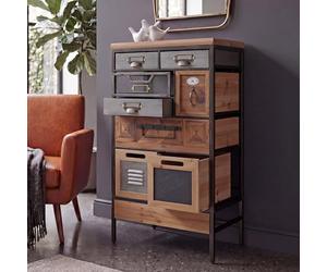 Mendler Commode d'apothicaire HWC-Q77 Vintage Bois et métal 85x45x35cm