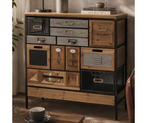 Mendler Commode de Pharmacie HWC-Q77 Style Industriel Vintage Bois et métal 85x84x36cm