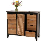 Mendler Commode de pharmacien HWC-O63, Armoire avec Compartiments de Rangement et tiroirs, Style Vintage Shabby avec Volets 80x91x40cm - Corps Noir