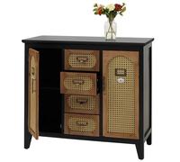 Mendler Commode de pharmacien HWC-O63 Aspect rotin Vintage 80x91x40cm Corps Noir