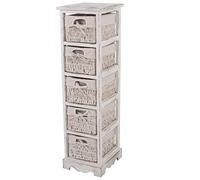 Mendler Commode/étagère 5 paniers, 25x28x90cm, Shabby, Vintage, Blanc