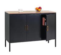 Commode Hwc-L84, Sideboard Armoire Buffet, 3 Portes Métal 90x120x40cm, Mélaminé Noir Multicolore