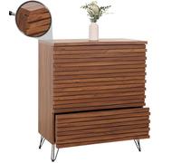 Mendler Commode HWC-M49, Buffet Armoire Highboard, Design 3D 3 tiroirs MDF métal 94x80x45cm - Aspect Noyer