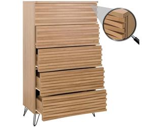 Mendler Commode HWC-M49 Design 3D 5 tiroirs métal 145x80x44cm Naturel