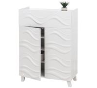 Commode Hwc-N86, Armoire Sideboard Buffet, Design 3d Vagues Push-To-Open Portes 107x76x36cm Blanc Blanc