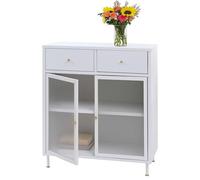 Mendler Commode HWC-O87 Verre Osier 96x80x40cm Blanc