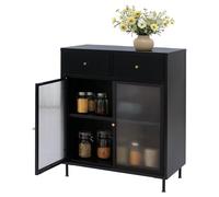 Mendler Commode HWC-O87 Verre Osier 96x80x40cm Noir