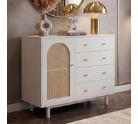 Mendler Commode HWC-P52, Armoire Buffet Haut, tiroirs, Compartiments de Rangement, polyrotin MDF mélaminé 95x100x40cm - Blanc