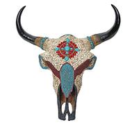 Crâne De Décoration Vache Hwc-D31, Polyresin, Sculpture, Taureau Avec Cornes, Mosaïque 51x50x25cm