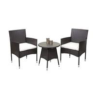 Ensemble de balcon en polyrotin HWC-G27, 2x fauteuil+table gris, coussin crème