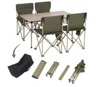 Mendler Ensemble de Camping HWC-Q39, Table et 4 chaises Pliantes, chaises de pêche Pliables, métal et Tissu - Vert