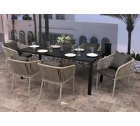 Garniture De Jardin Hwc-N41, Table+6xchaises, Résistant Aux Intempéries Alu 180x80cm, Corde Tressée Rope Gris Clair, Coussin Gris Foncé Gris