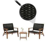 Mendler Ensemble de Jardin Lounge HWC-N49 Corde tressée Bois Acacia Noir