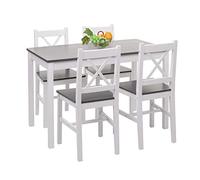 Ensemble de salle à manger HWC-F77, coin salon, style rustique-cottage, en bois massif, 110 cm - blanc-gris