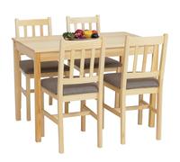 Mendler Ensemble de Salle à Manger HWC-F77, Ensemble de Salle à Manger, Bois Massif de pin, Tissu Style Maison de Campagne 110 cm - Naturel, Rembourrage Gris