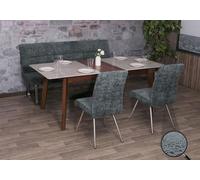 Set De Salle À Manger Hwc-G55, Set De 2 Chaises + Banc 180cm, Inox Brossé Tissu/Textile Chenille Bleu-Vert Bleu