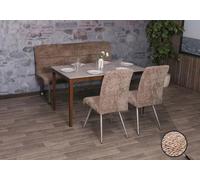 Set de Salle à Manger HWC-G55, Set de 2 chaises + Banc 160cm, INOX brossé Tissu/Textile Chenille - Brun