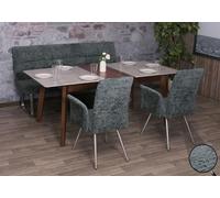 Set de Salle à Manger HWC-G55, Set de 2 chaises avec accoudoirs+Banc 180cm, INOX brossé Tissu/Textile Chenille - Bleu-Vert