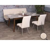 Set De Salle À Manger Hwc-G55, Set De 2 Chaises + Banc 180cm, Inox Brossé Tissu/Textile Chenille Crème Beige