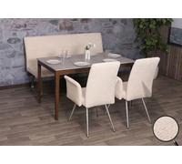 Set De Salle À Manger Hwc-G55, Set De 2 Chaises Avec Accoudoirs+Banc 160cm, Inox Brossé Tissu/Textile Chenille Crème Beige