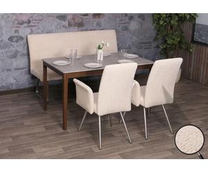 Mendler Ensemble de Salle à Manger HWC-G55 2 chaises et Banquette 160cm Chenille crème
