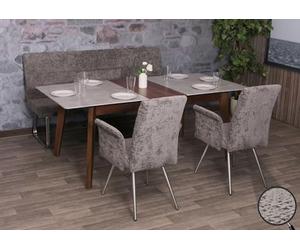 Mendler Ensemble de Salle à Manger HWC-G55 2 chaises et Banquette 180cm Chenille Gris foncé